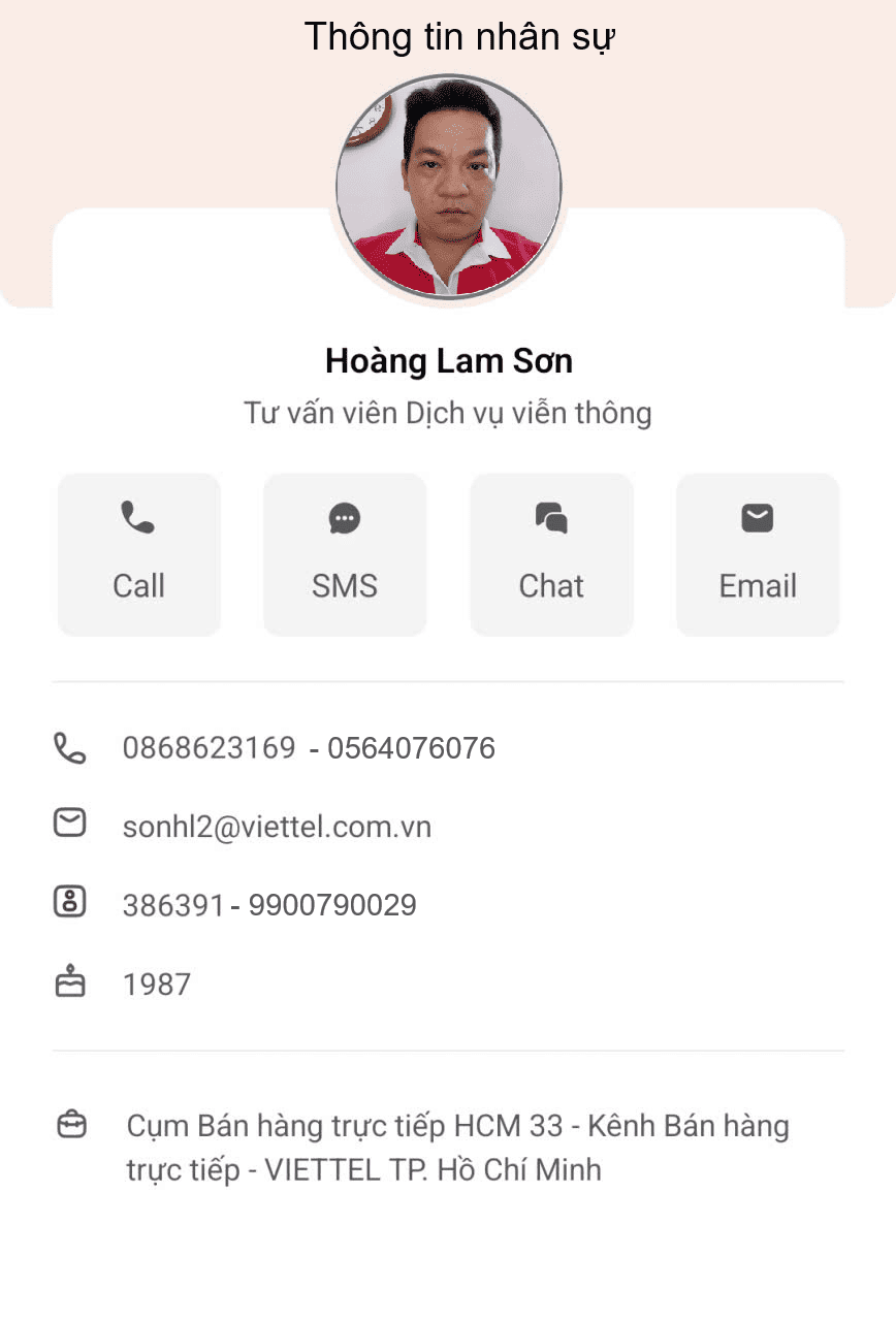 thông tin nhân sự chuyên viên tư vấn dịch vụ Viettel Hoàng Lam Sơn