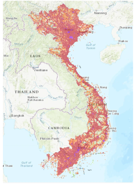 bản đồ hạ tầng phủ sóng cáp quang của Viettel
